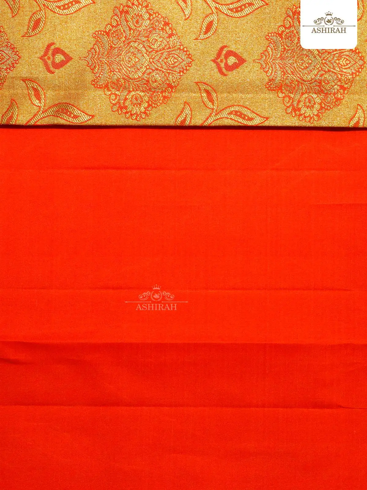 Orange Pure Kanchipuram Silk Saree With Zari Brocade On The Body And Zari Border