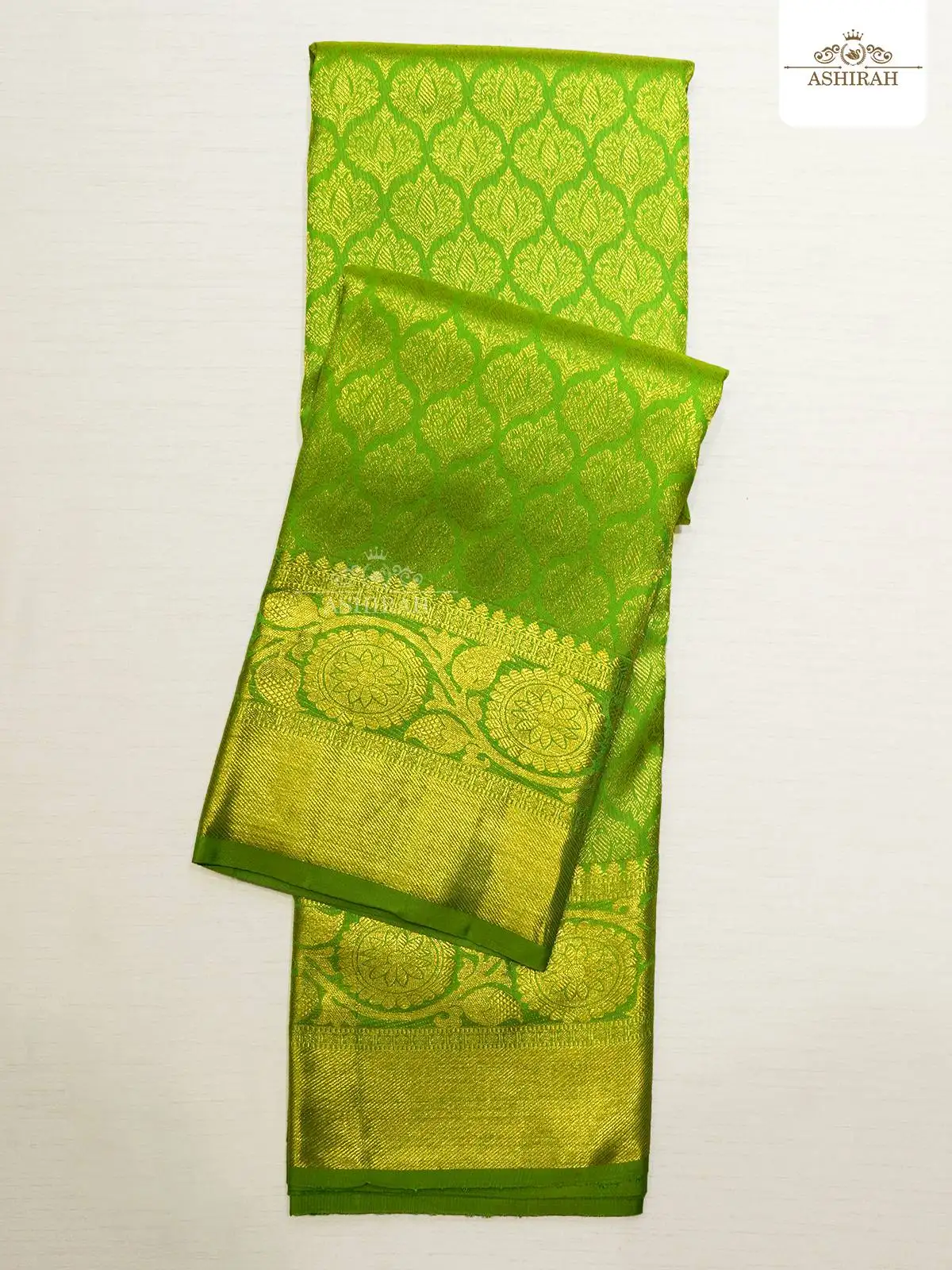Parrot Green Pure Kanchipuram Silk Saree With Brocade On The Body And Design Motifs Zari Border