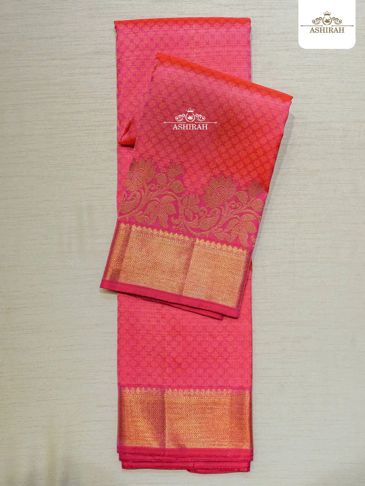 Pink Pure Kanchipuram Silk Saree With Zari Brocade On The Body And Gold Zari Border