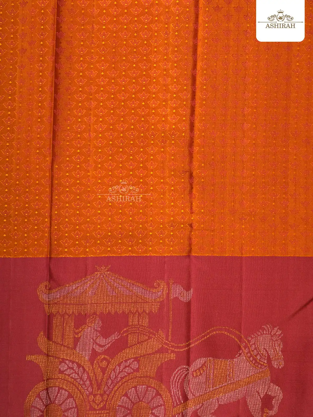 Dark Orange Pure Kanchipuram Korvai Silk Saree With Brocade On The Body And Design Motifs Zari Border