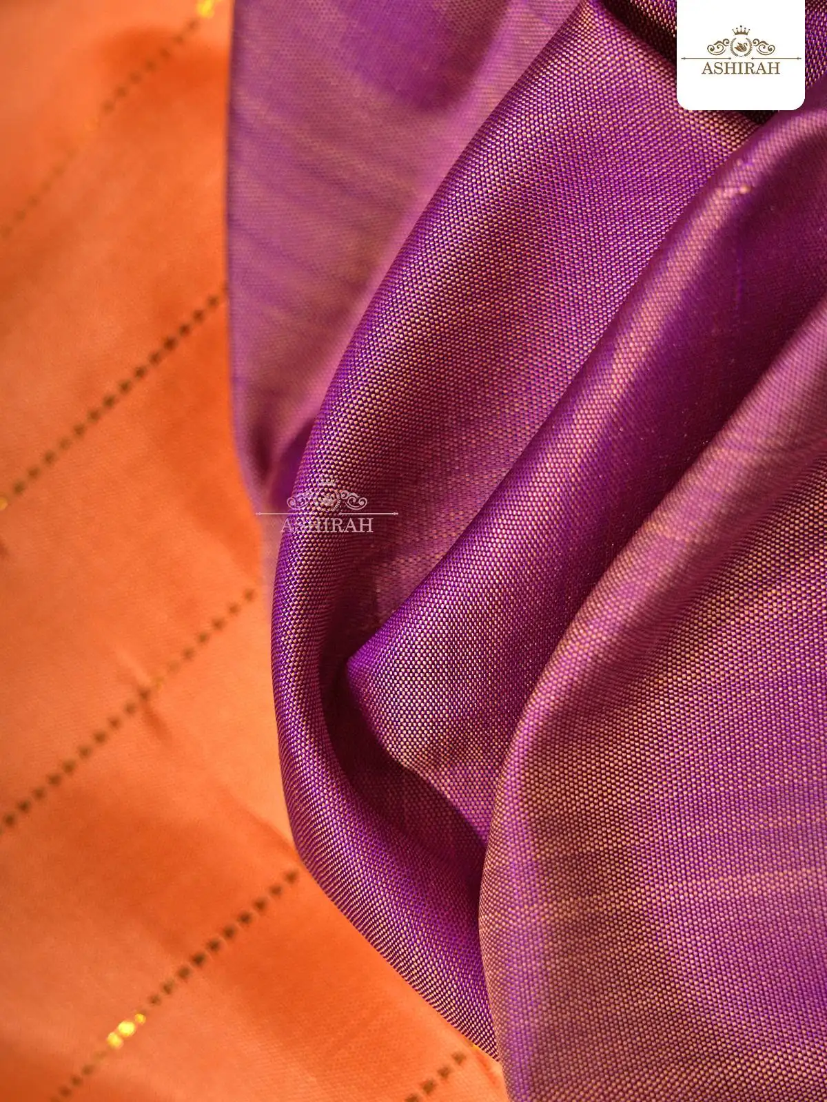 Orange Pure Kanchipuram Silk Saree With Manga Motifs And Horizontal Lines On The Body And Without Border