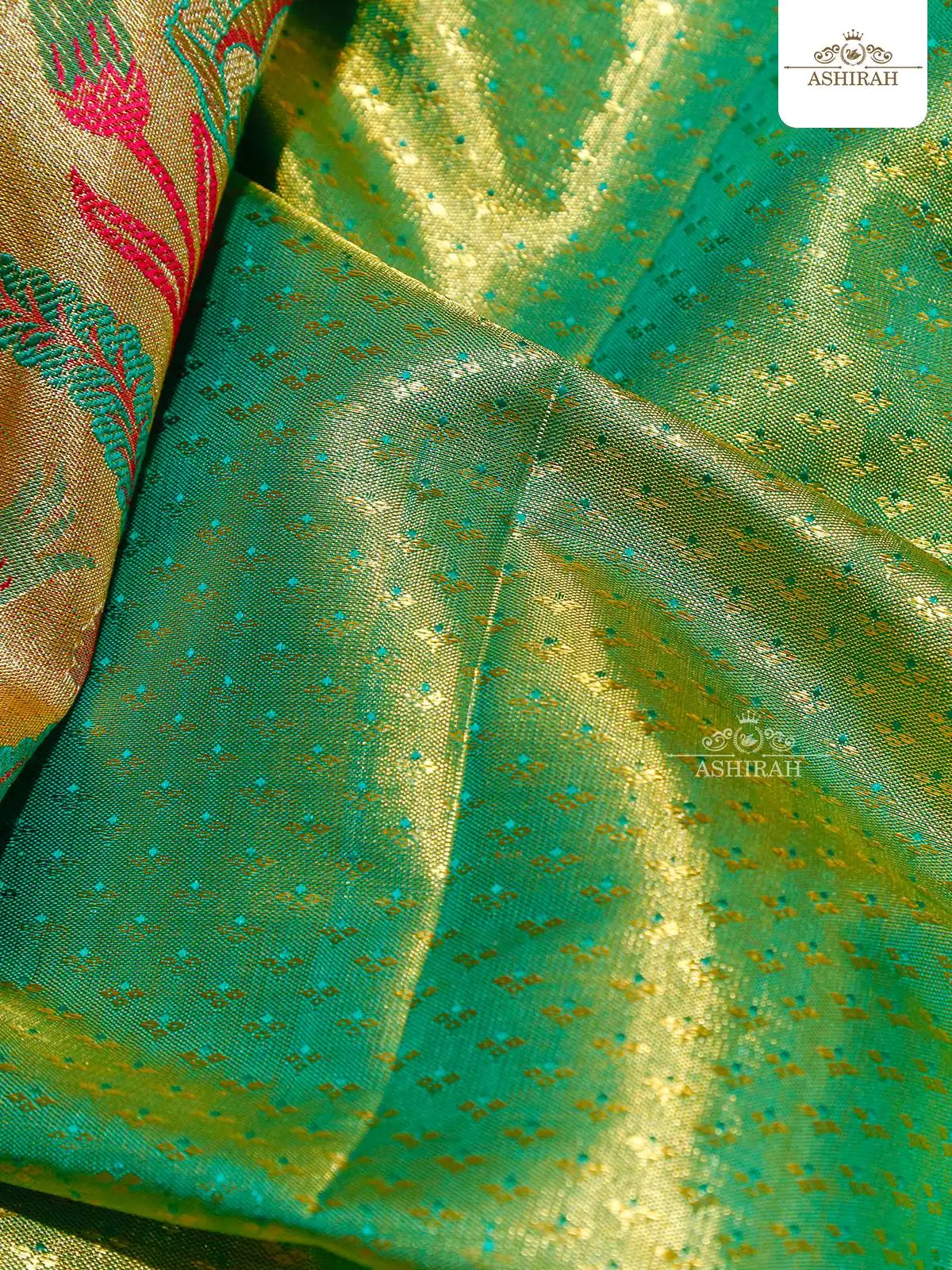 Multicolor Pure Kanchipuram Korvai Silk Saree With Brocade On The Body And Peacock Motifs Zari Border