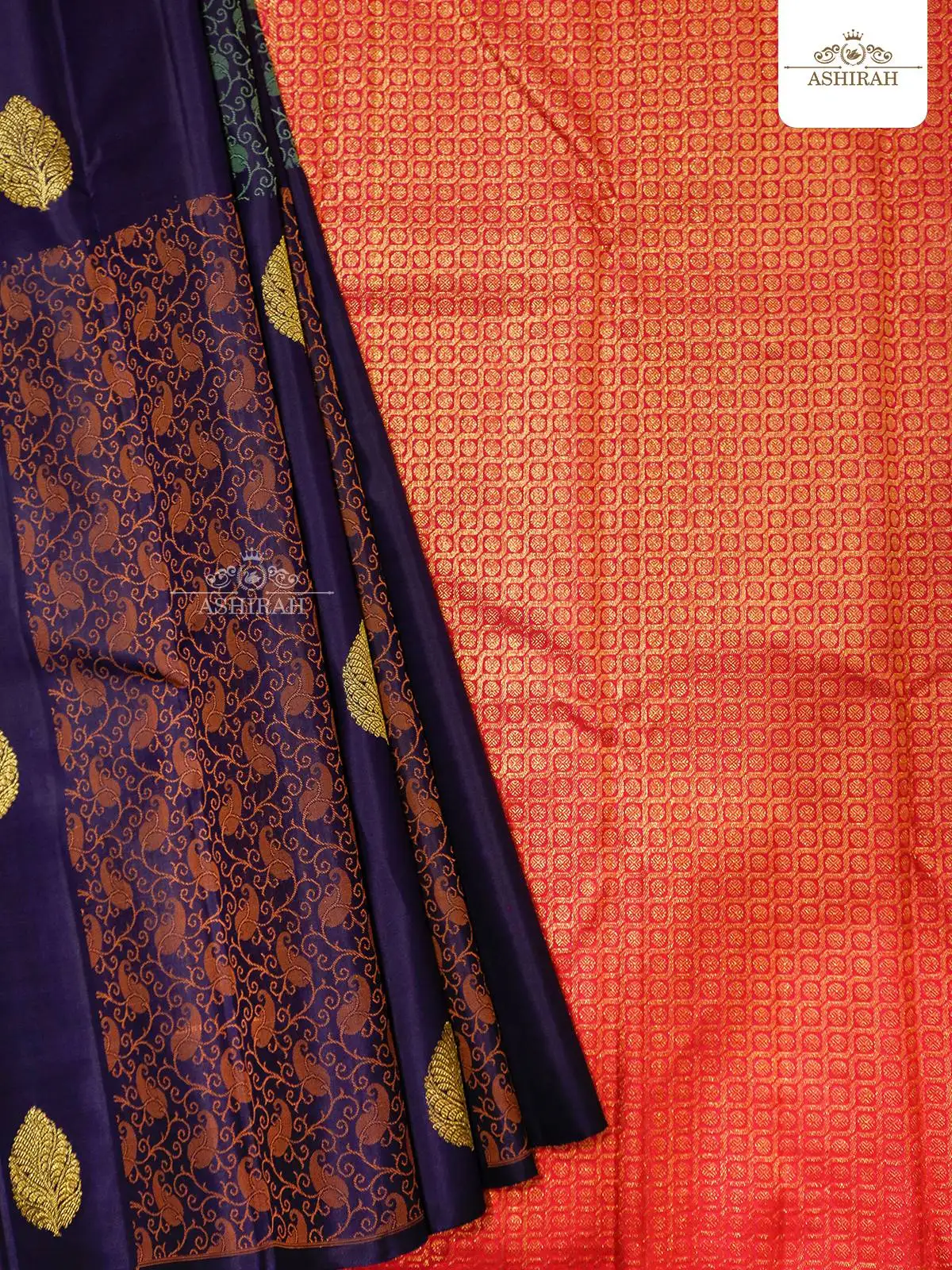 Navy Blue Pure Kanchipuram Silk Saree With Brocade On The Body And Without Border