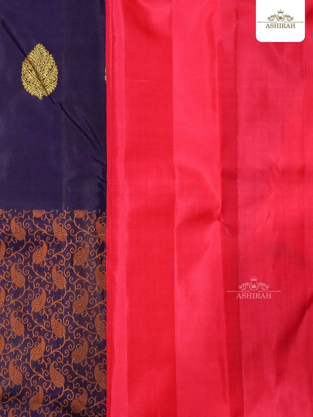 Navy Blue Pure Kanchipuram Silk Saree With Brocade On The Body And Without Border