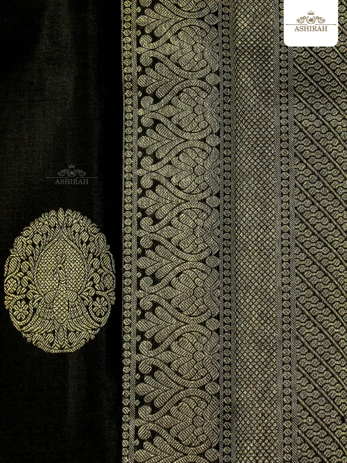 Black Pure Kanchipuram Silk Saree With Peacock Motifs On The Body And Paisley Motifs Zari Border