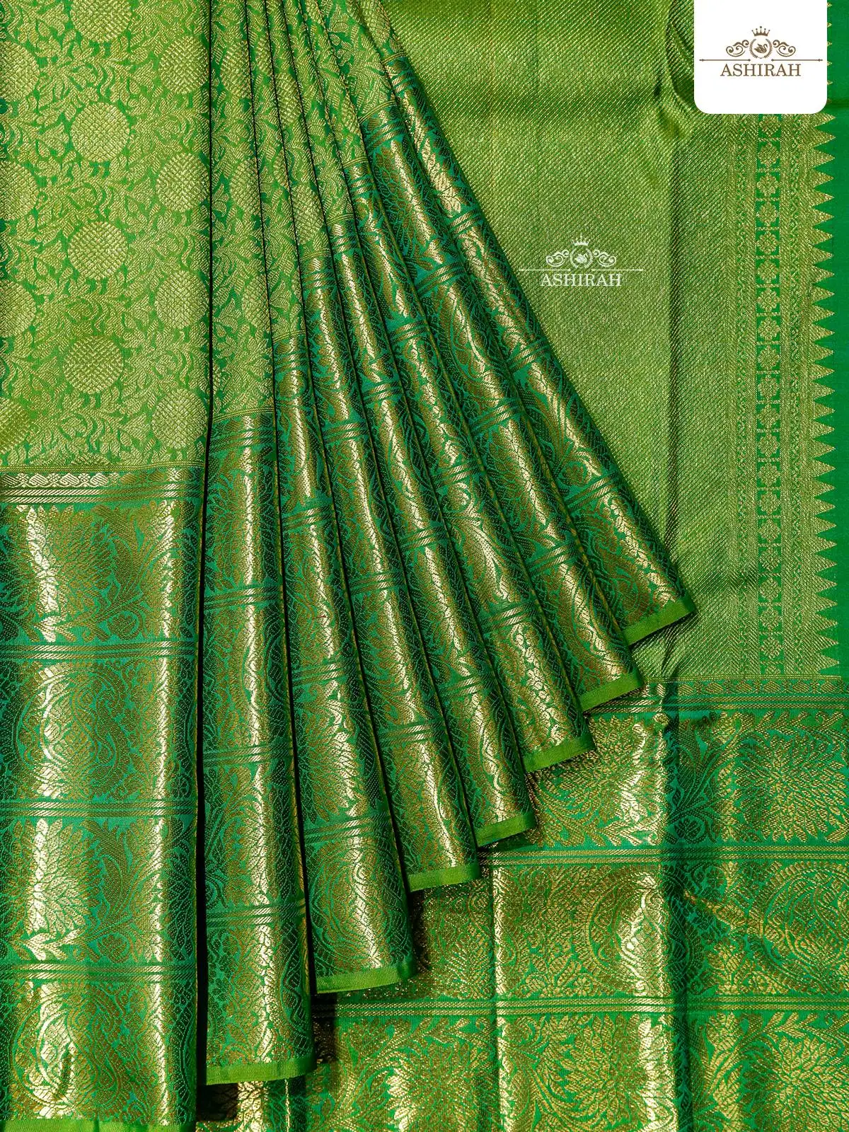 Green Pure Kanchipuram Silk Saree With Brocade On The Body And Design Motifs Zari Border