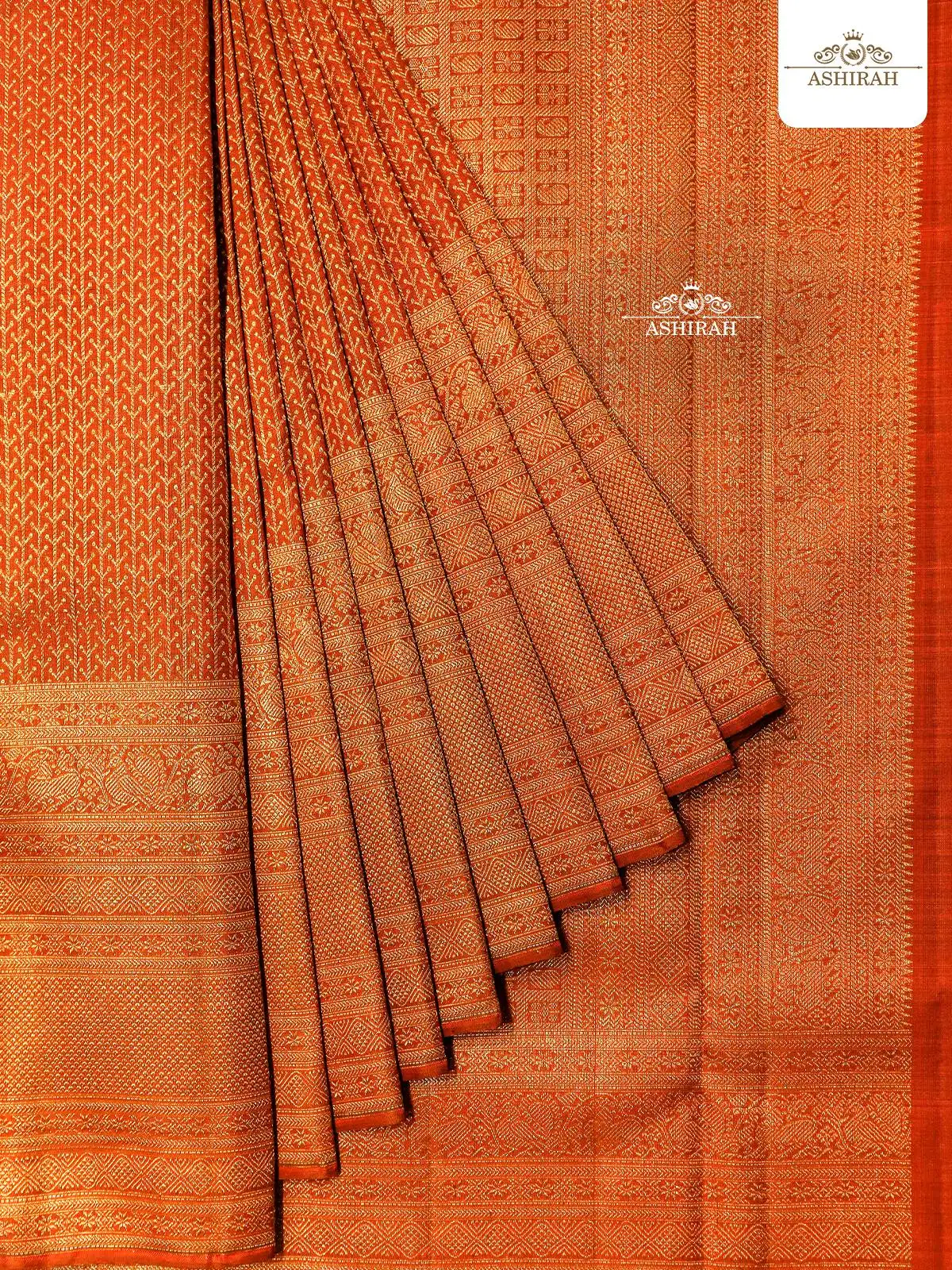 Orange Pure Kanchipuram Silk Saree Adorned In All Over Zari Brocade With Design Motifs Zari Border