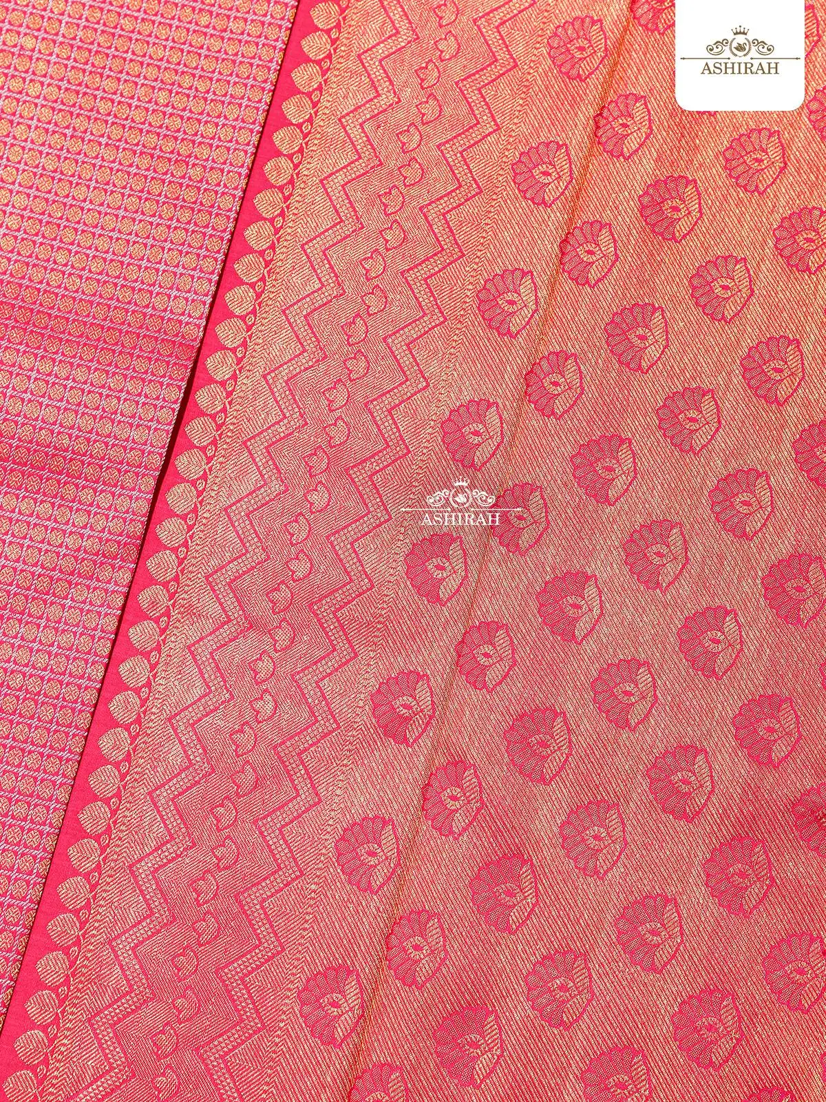 Light Pink Pure Kanchipuram Silk Saree With Checks And Design Motifs On The Body And Animal Motifs Zari Border