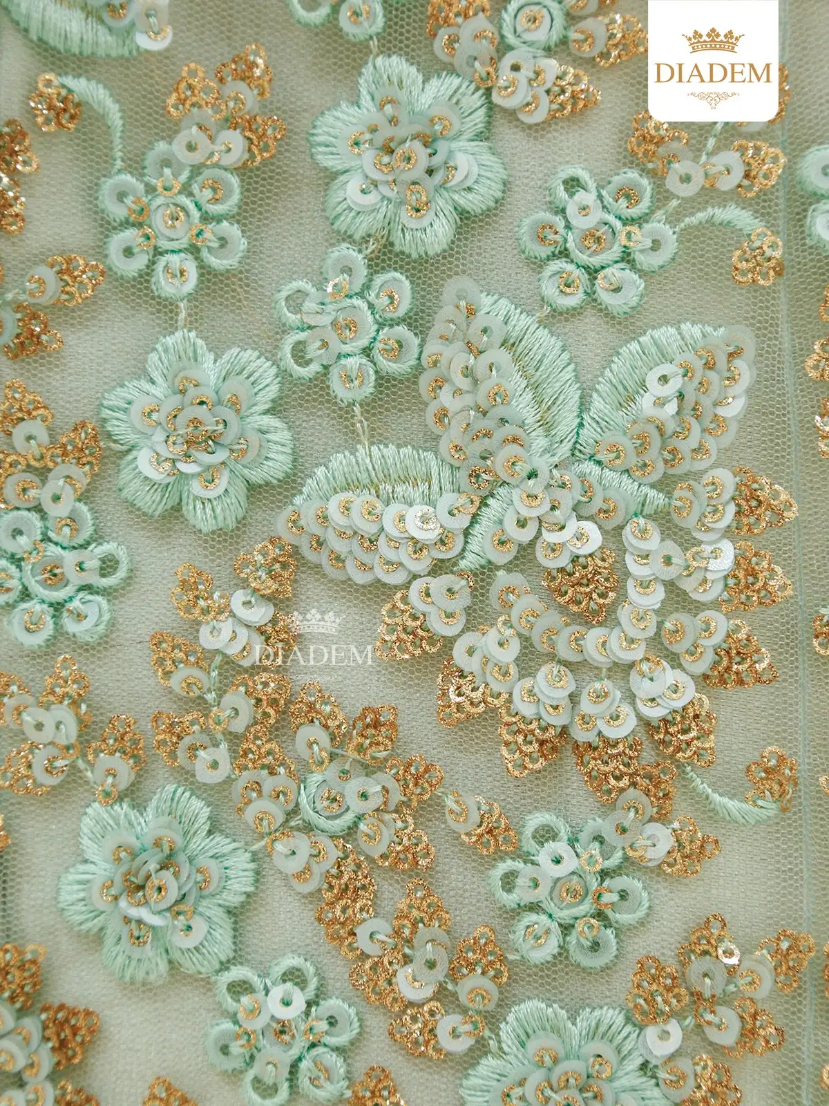 Mint Net Semi Stitched Embroidered Lehenga With Dupatta