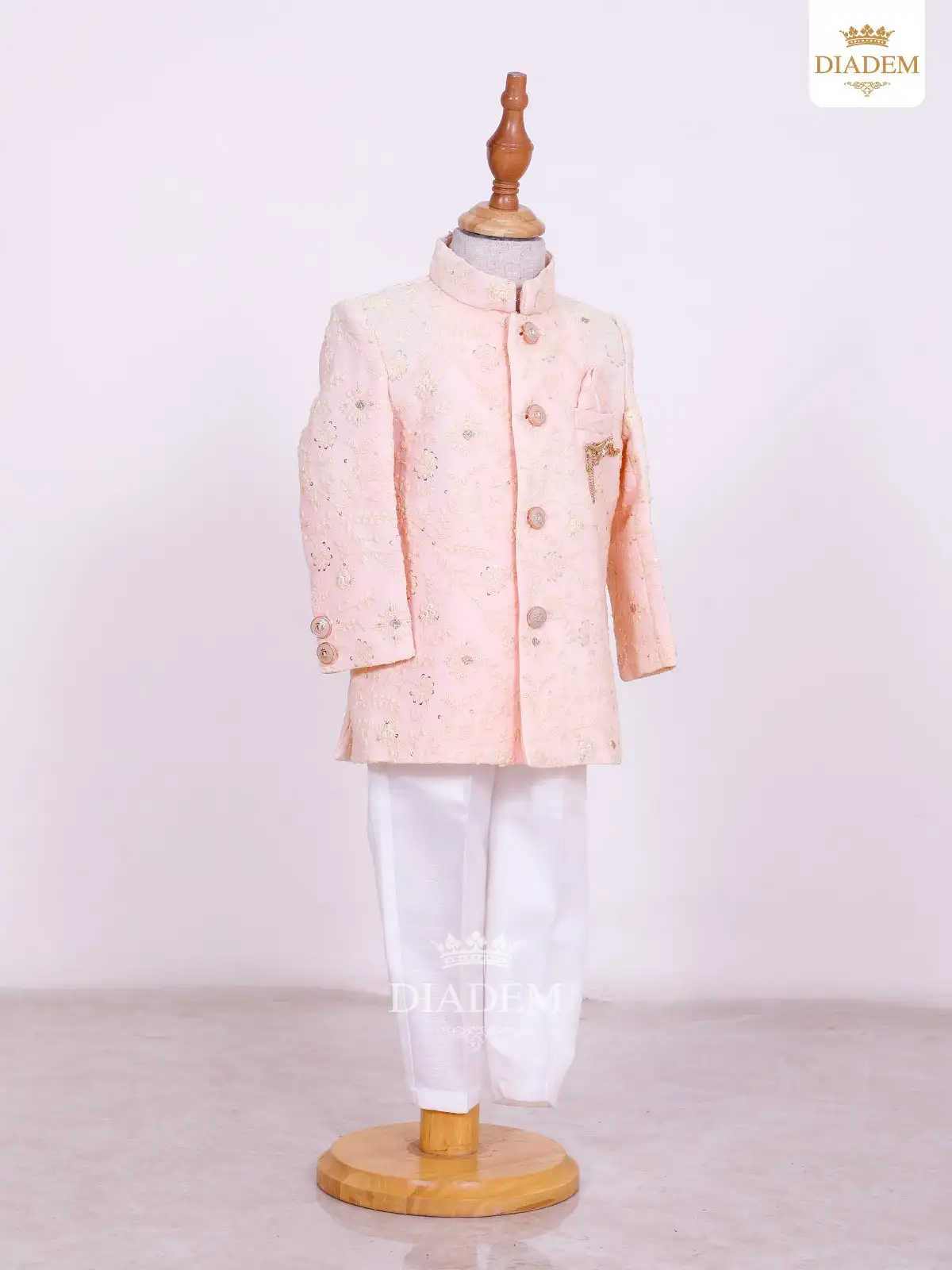 Baby Pink Jodhpuri Pattern Sherwani Embossed In Design