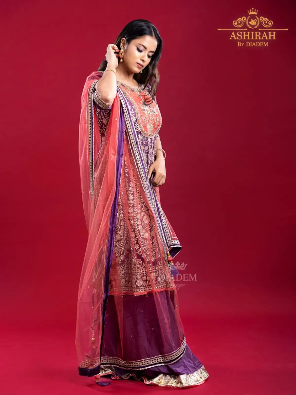 Grape Purple Palazzo Suit Embellished In Floral Zari And Beads With Embroidery Dupatta