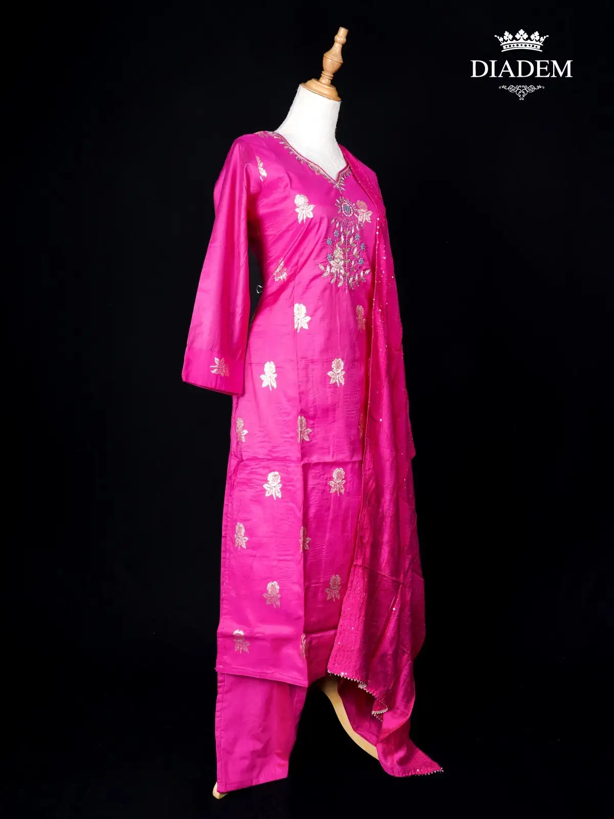 Pink Raw Silk Straight Cut Suit Adorned With Zari And Embroidery Paired With Dupatta