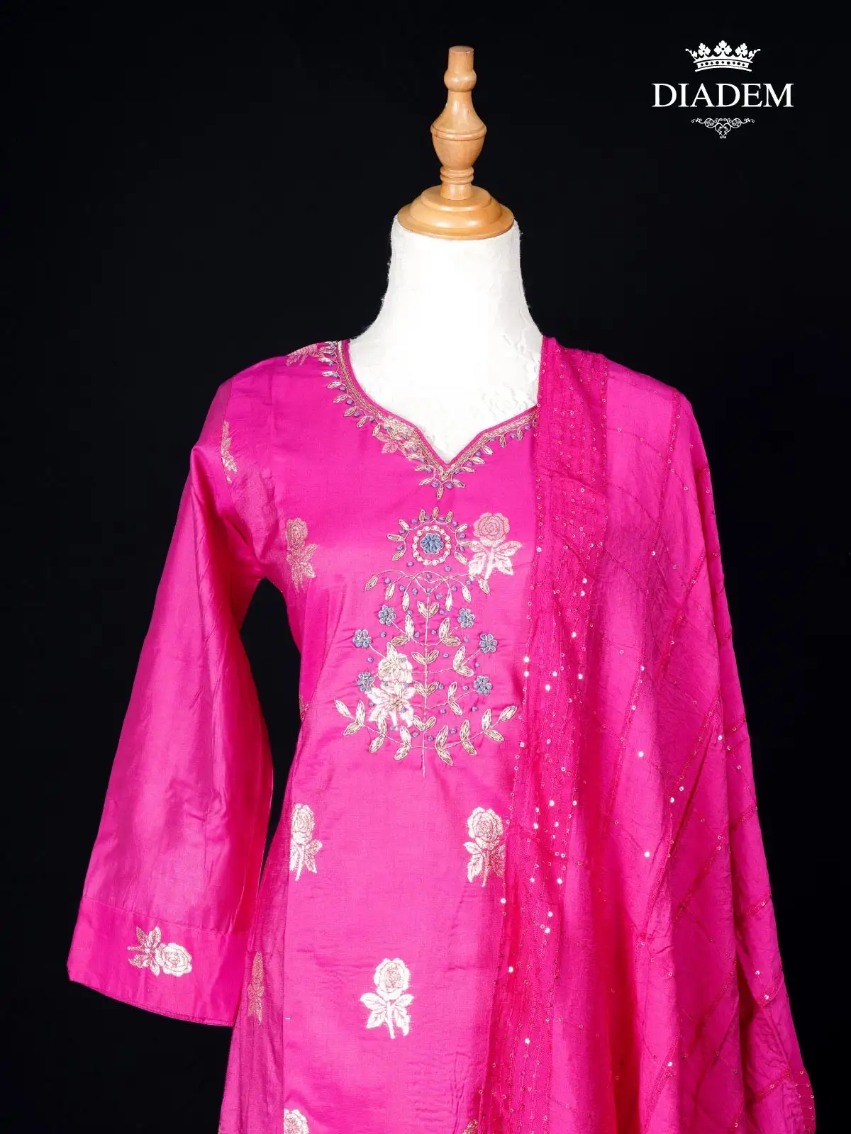 Pink Raw Silk Straight Cut Suit Adorned With Zari And Embroidery Paired With Dupatta