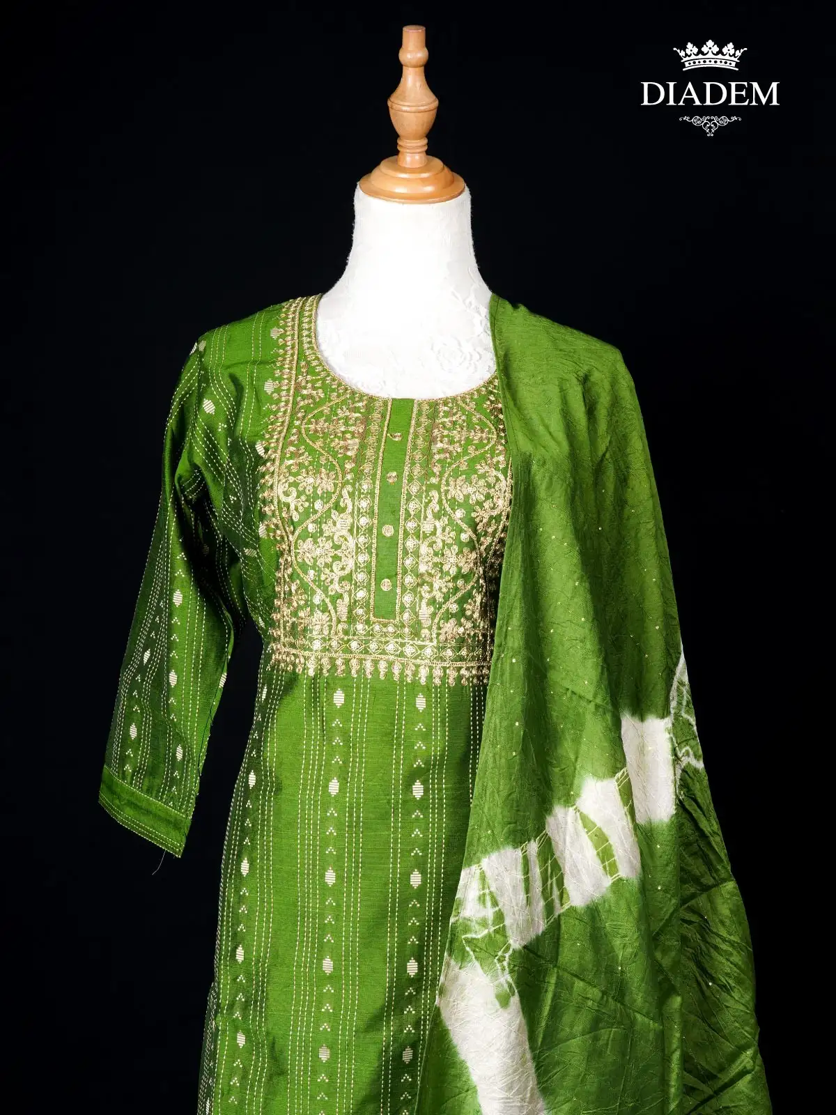 Green Zari Embellished Salwar Suit In Beige Pant