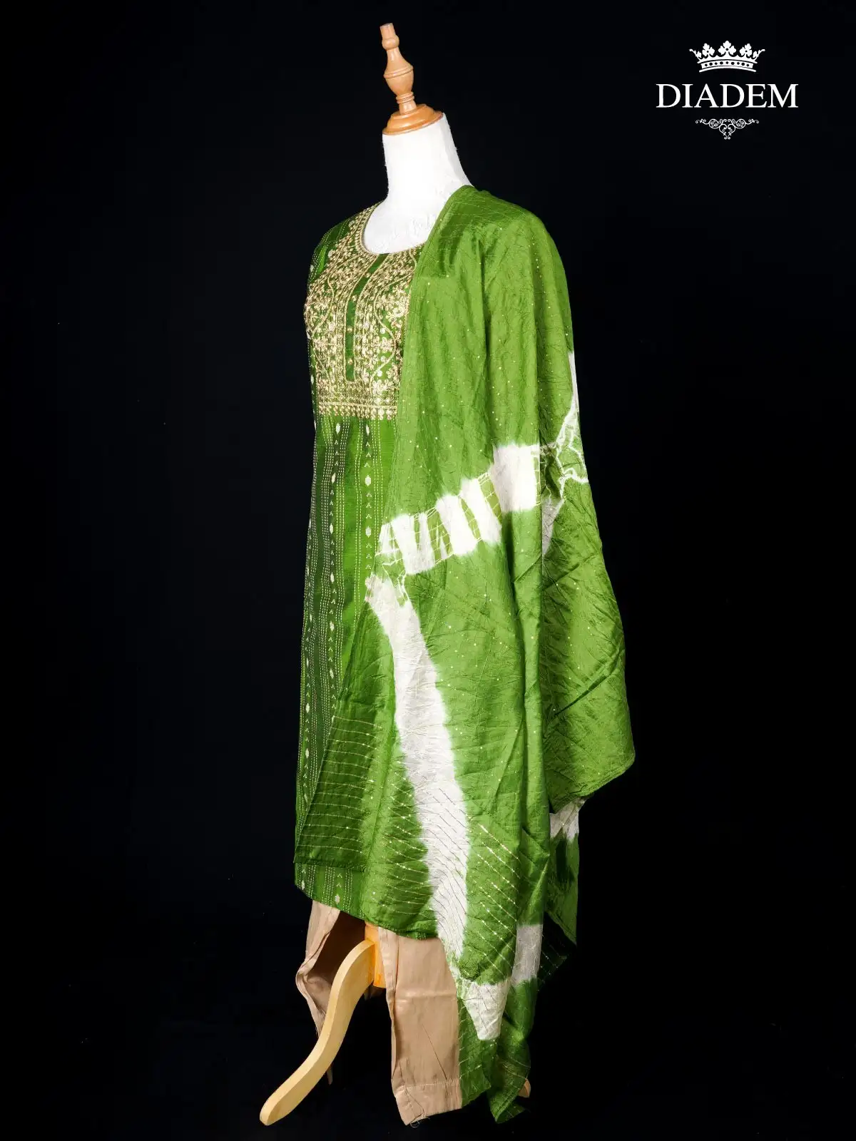 Green Zari Embellished Salwar Suit In Beige Pant