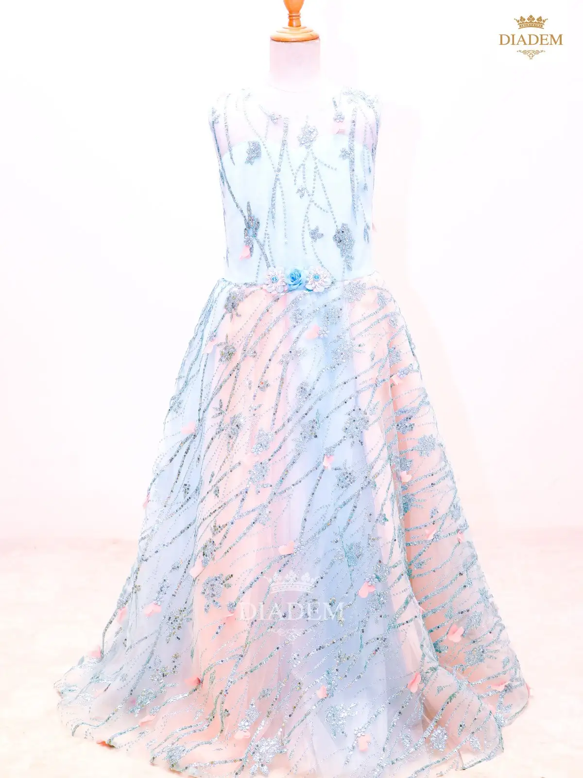 Sky Blue Gown Adorned In Sequins And Flower Design