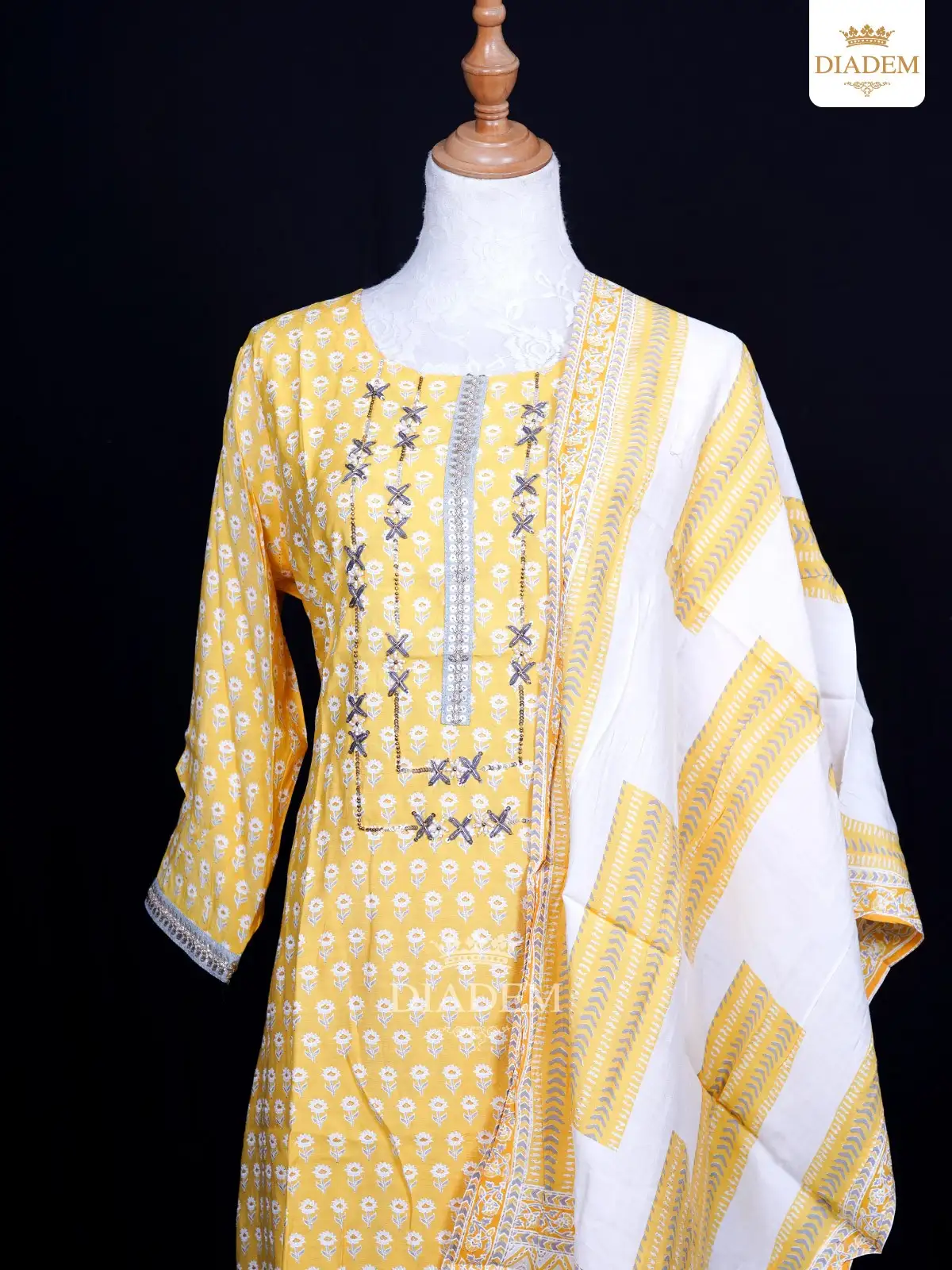 Yellow Floral Print Cotton Palazzo Salwar Suit