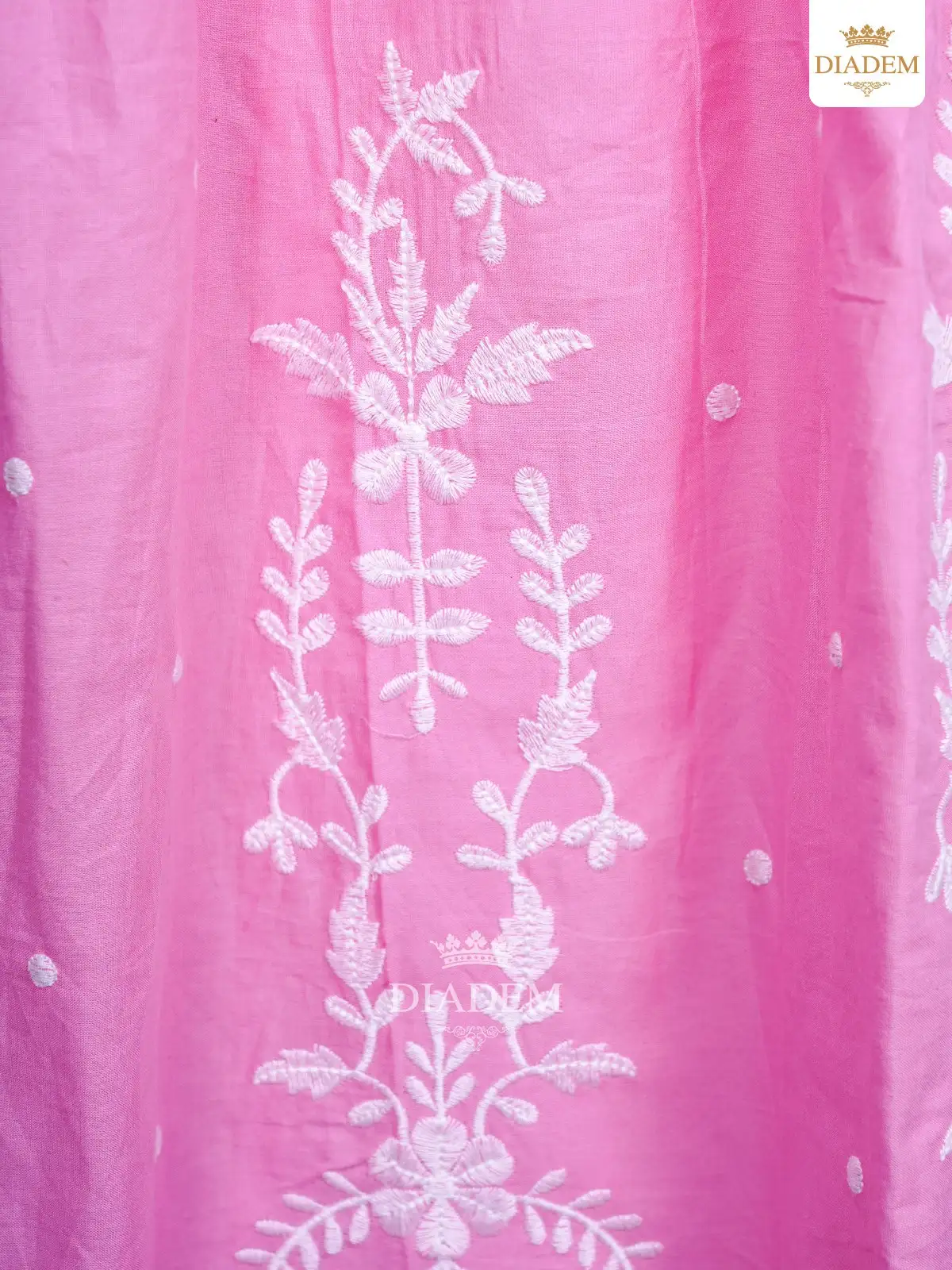 Pink And White Palazzo Suit Adorned With Thread Work Embroideries