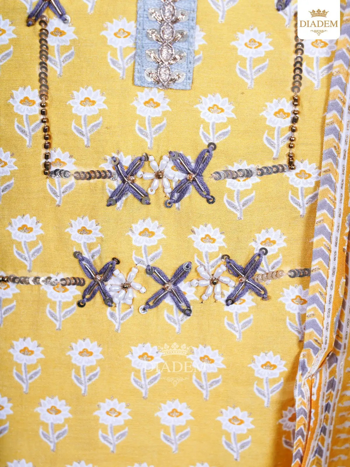 Yellow Floral Print Cotton Palazzo Salwar Suit