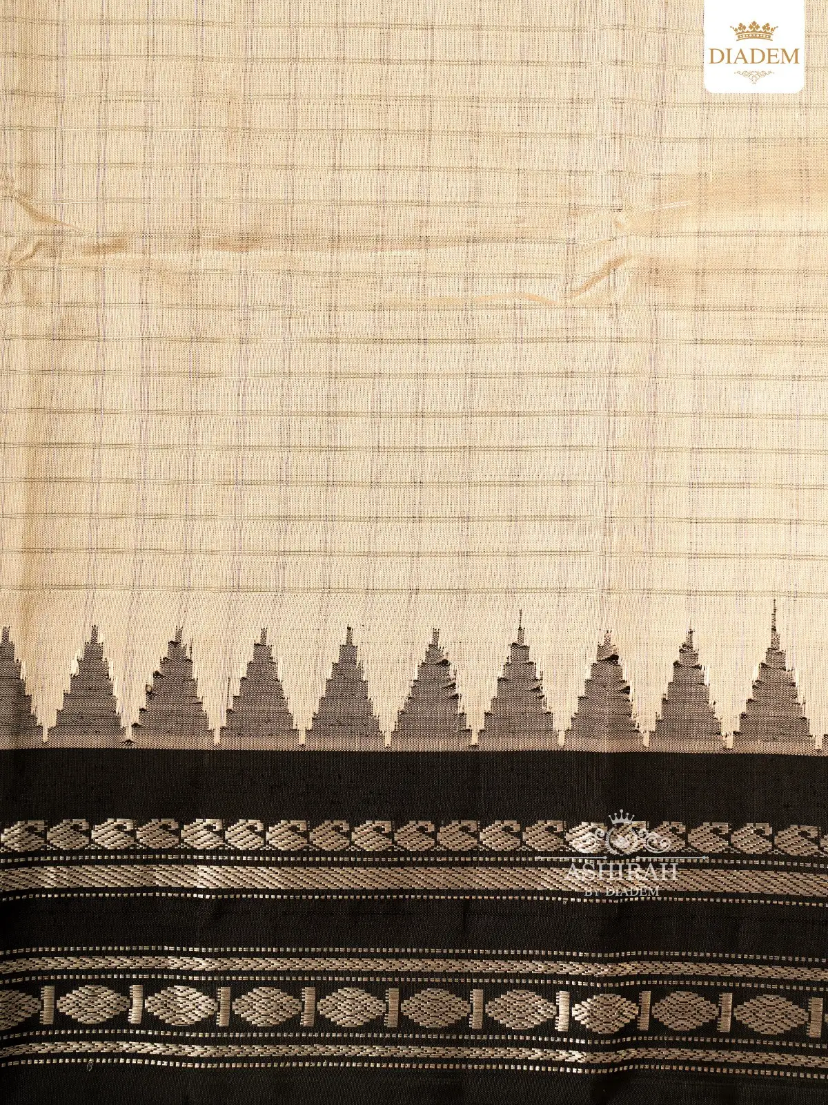 Beige Gadwal Silk Sarre With Checks Design On The Body And Design Zari Border