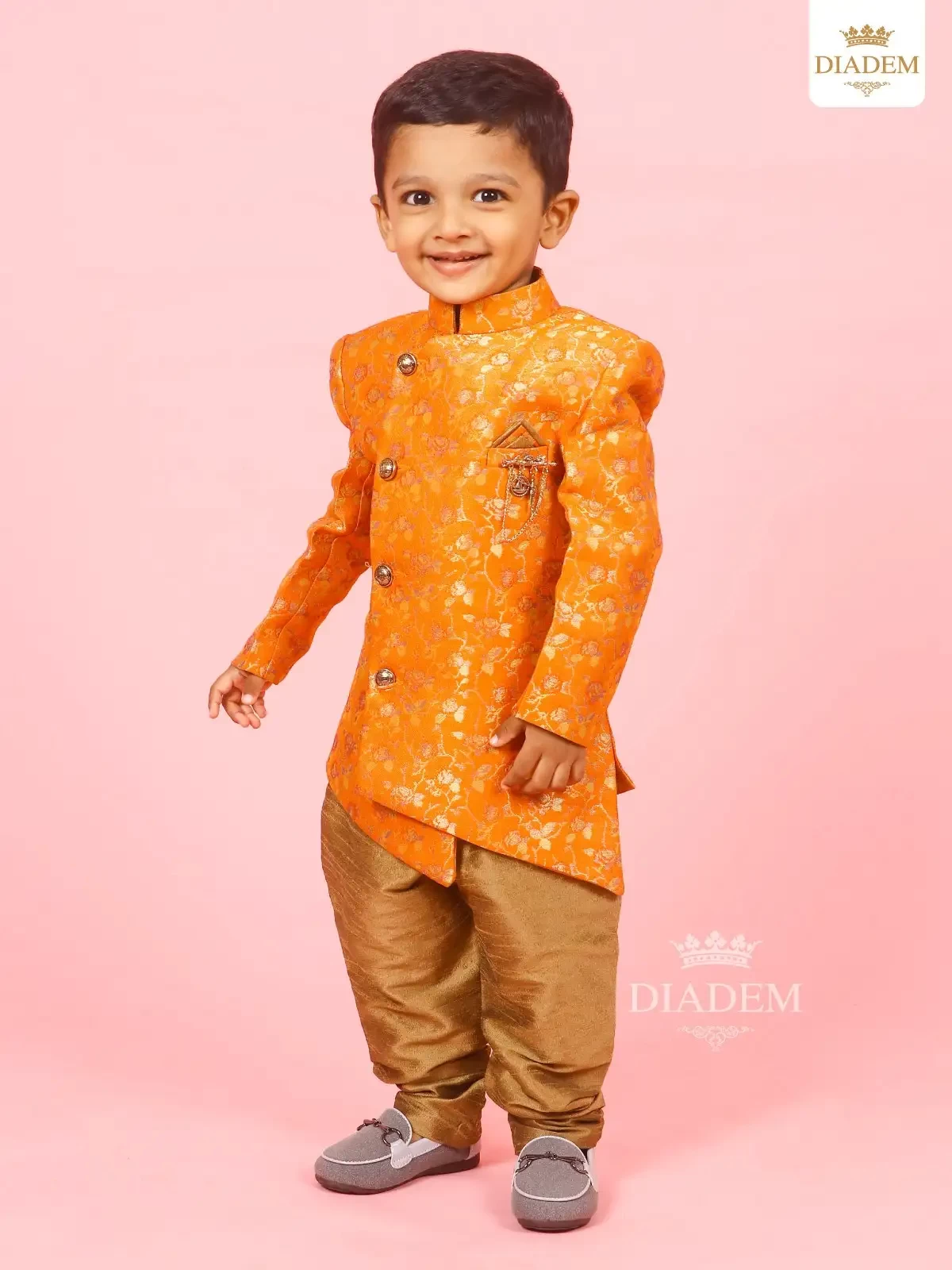 Fanta Orange Indo Western Sherwani Set Adorned in Jal Design Zari