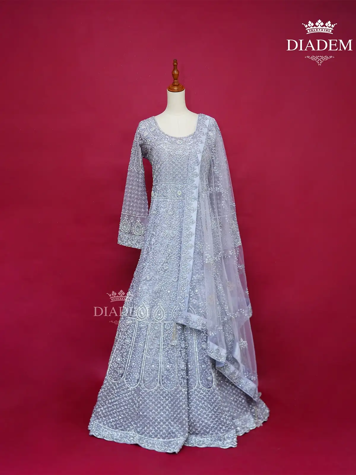 Charcoal Grey Net Sequins Embroidered Gown Design by Seema Gujral at  Pernia's Pop Up Shop 2024