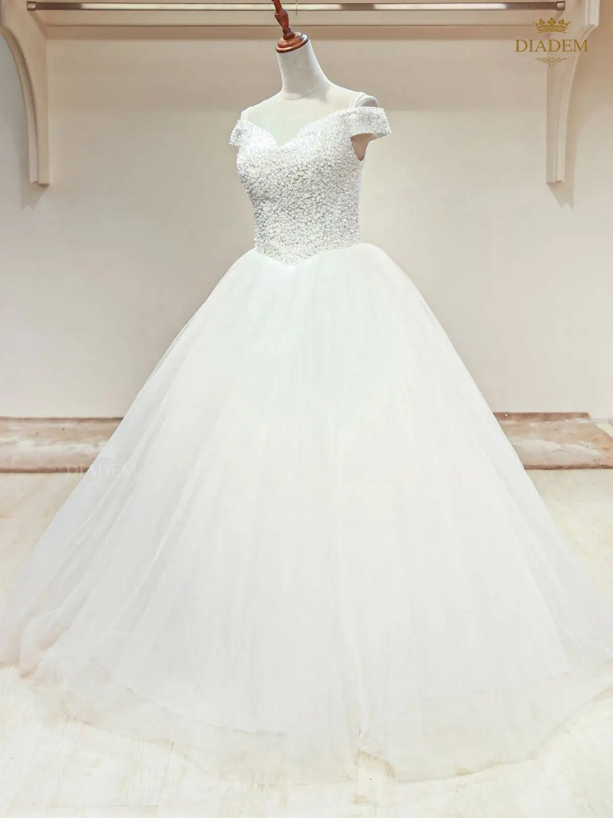 White Wedding Ball Gown Enhanced With Floral Laces