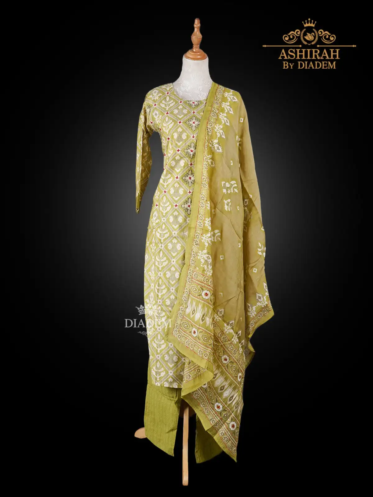 Pista Green Straight Cut Suit Designed in Floral and Paisley Prints with Dupatta