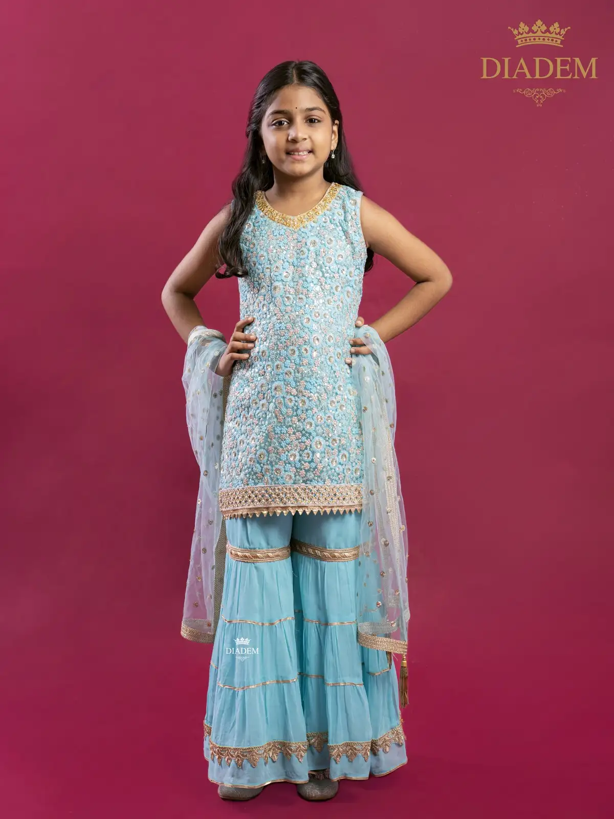 Sharara Set With Zari Embellishments For Little Girls
