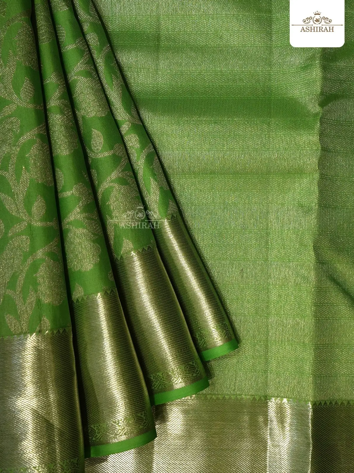 Green Pure Kanchipuram Silk Saree with Brocade on the body and Zari Border