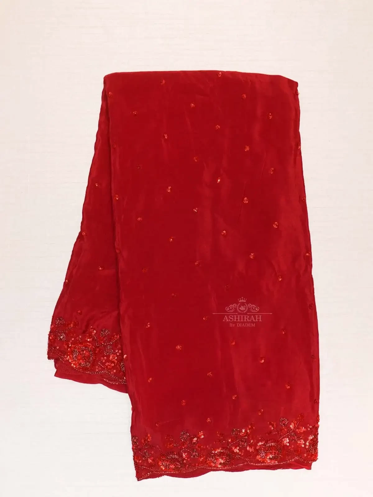 Red Organza Silk Saree Embellished with Floral Embroidery Border