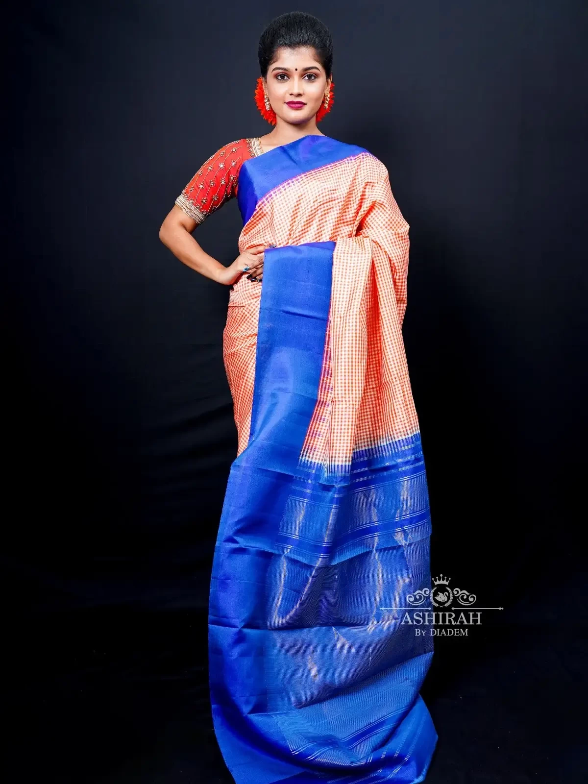 Multicolor Gadwal Silk Saree with Checks Design on the body and Plain Border