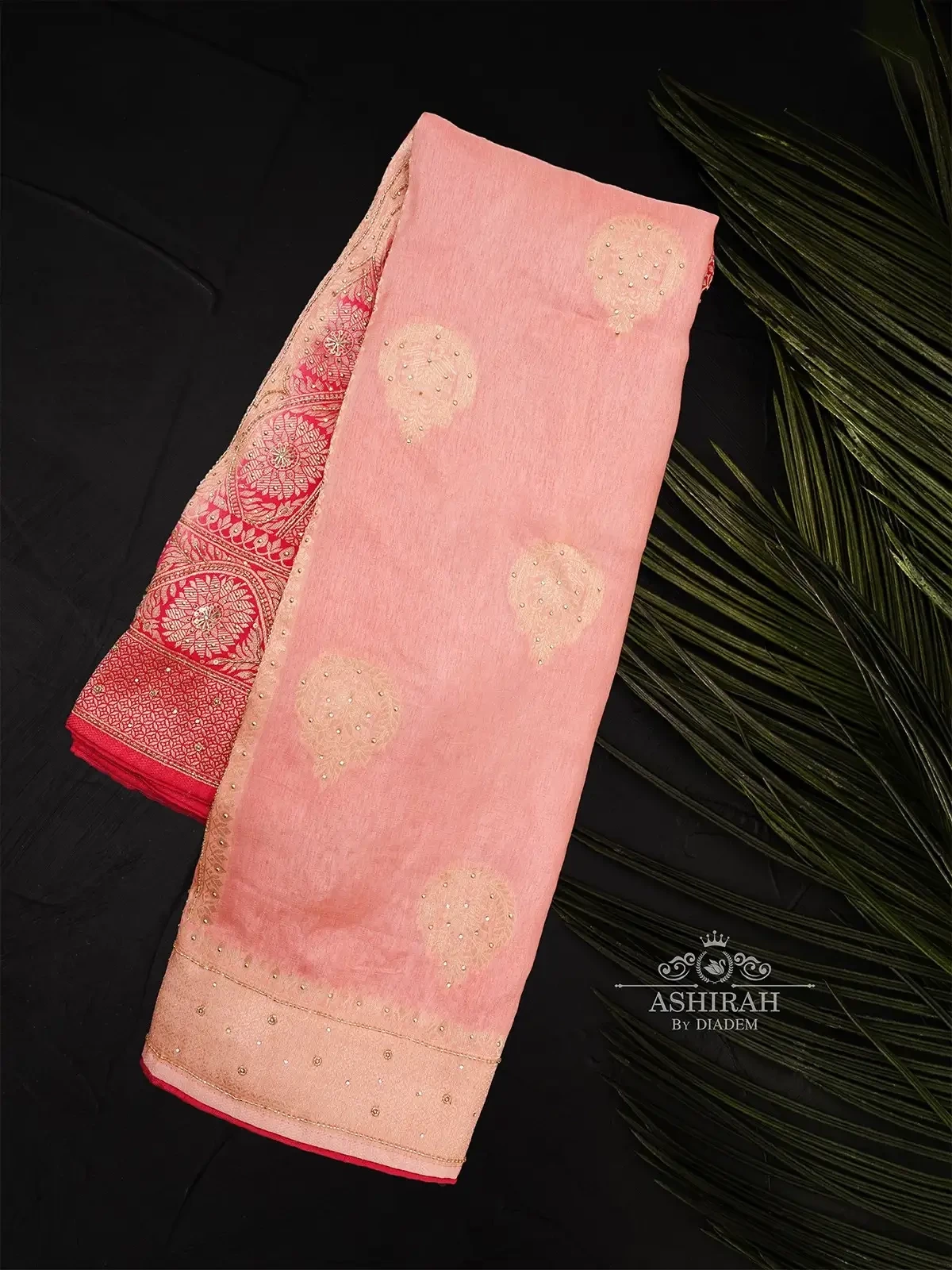 Light Pink Semi Banarasi Silk Saree With Design Motifs On The Body With Zari Border
