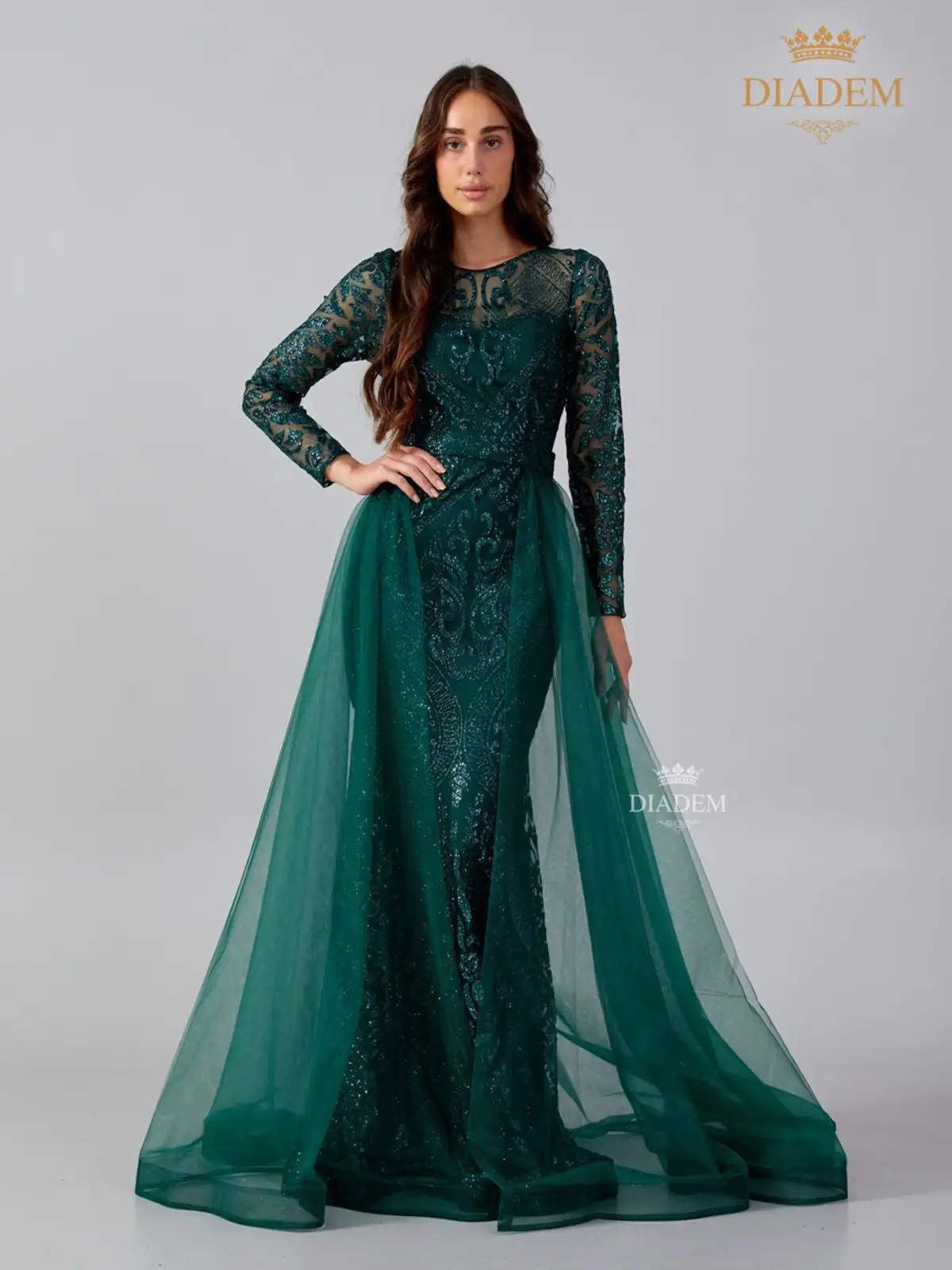 Bottle Green Gown For Engagement - Shaadiwish