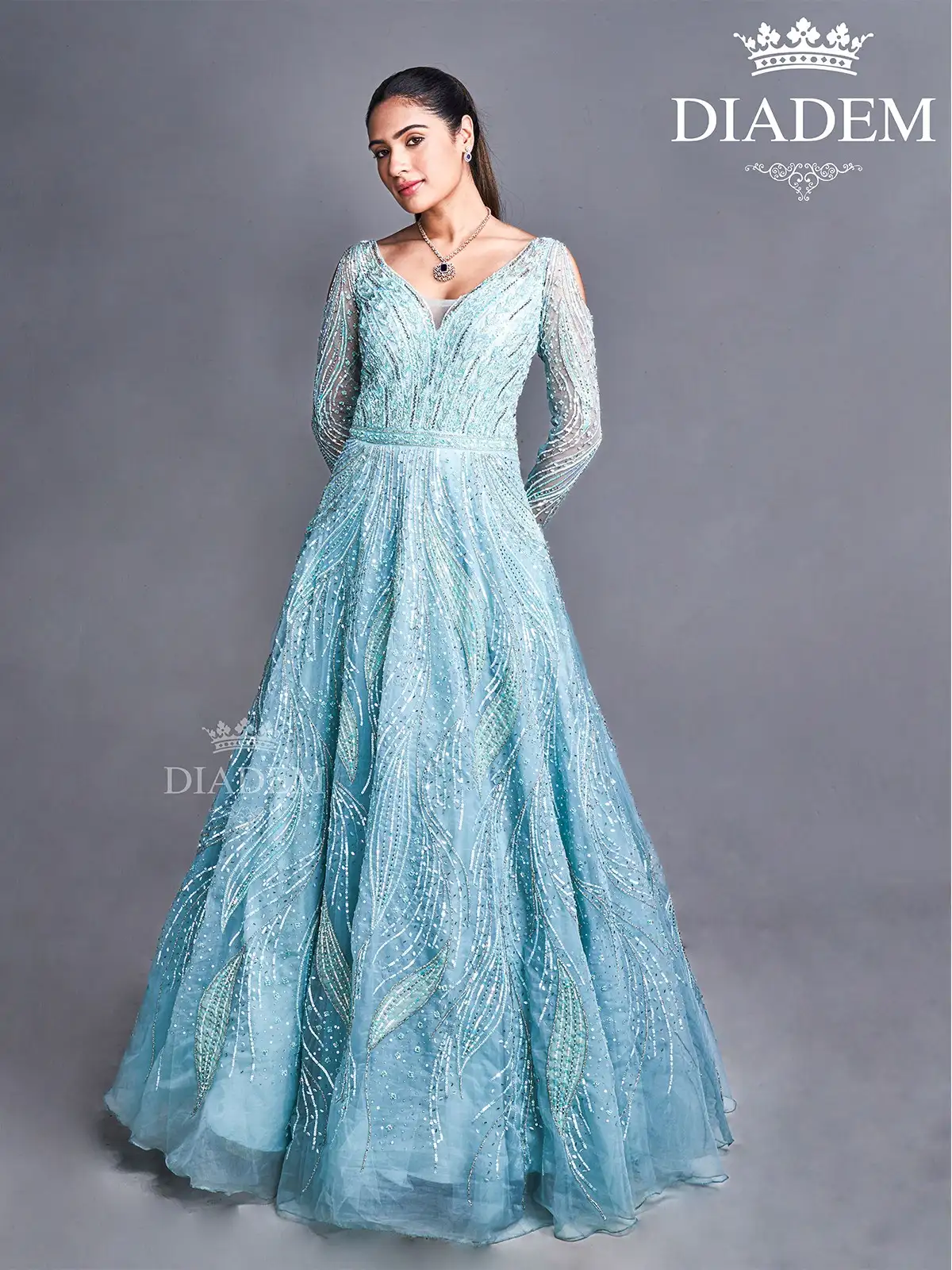Vintage Navy Blue Jewel Neck Modest Blue Long Sleeve Prom Dress