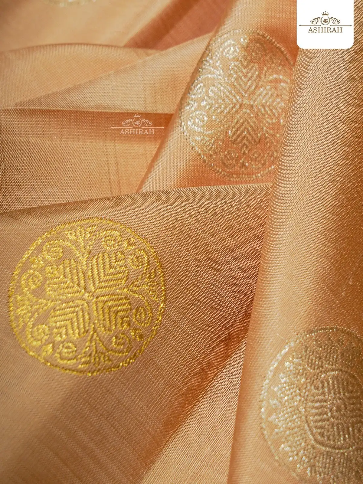 Beige Pure Kanchipuram Silk Saree With Design Motifs On The Body And Zari Border