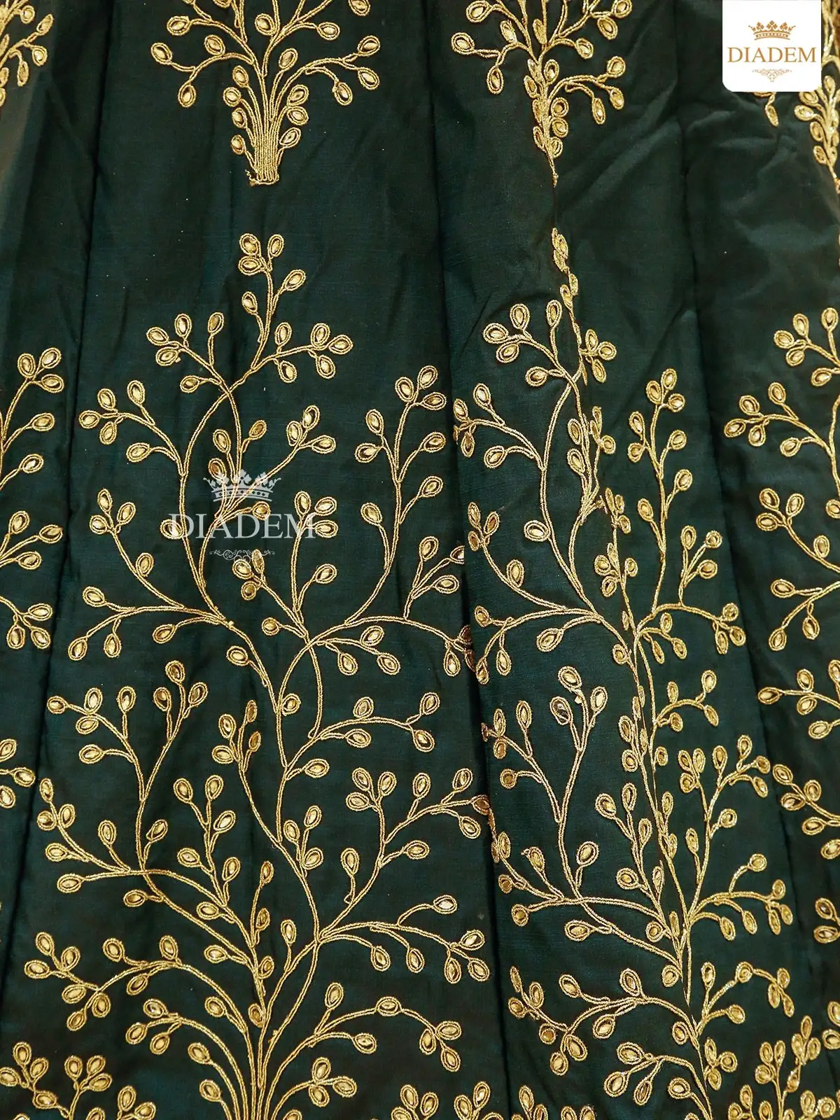 Dark Green Raw Silk Semi Stitched Embroidered Lehenga With Dupatta