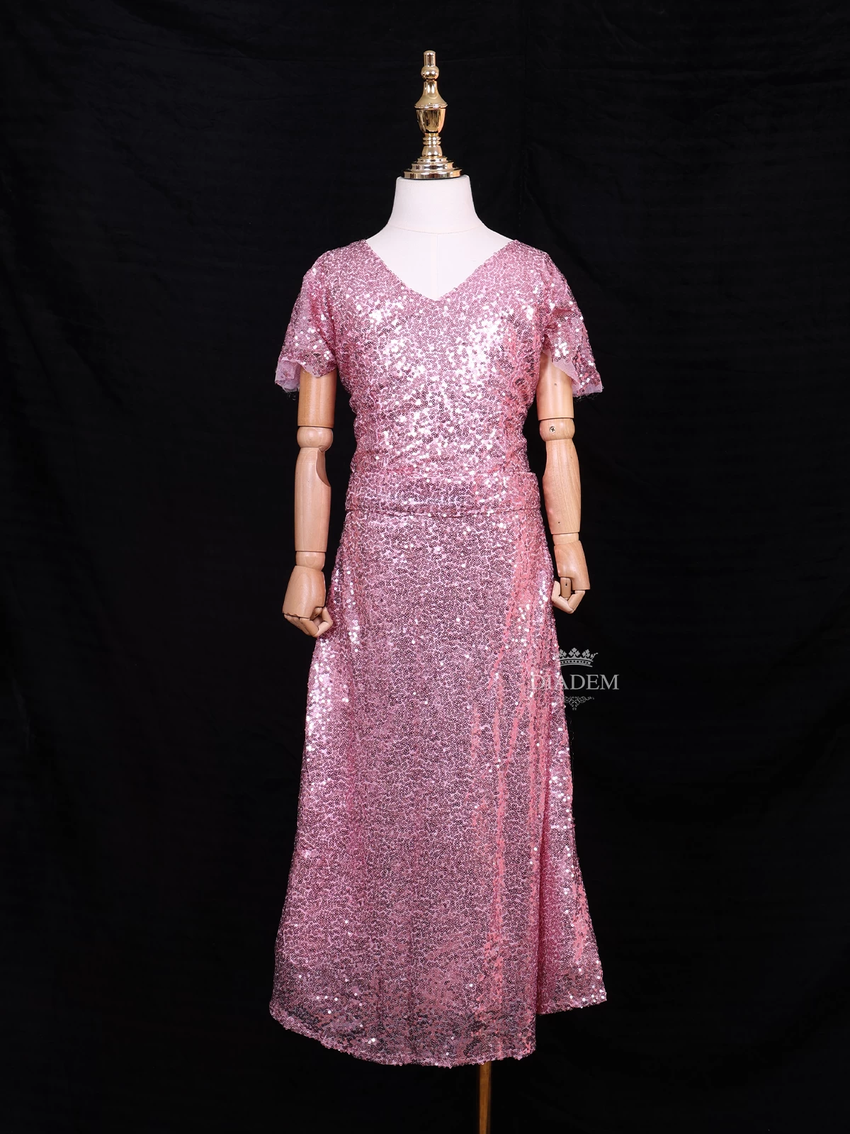 Net Short Gown Embellished with Full Sequins and Waist Belt