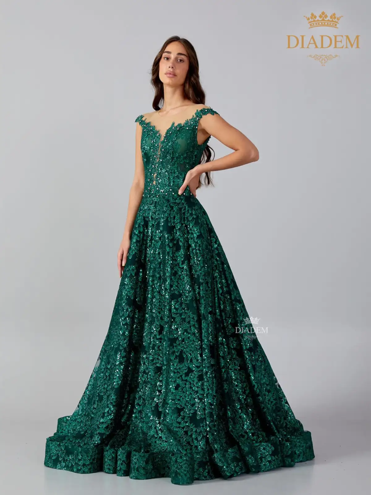 Emerald Sexy Unique RhinestoneVelvet Prom Evening Dress