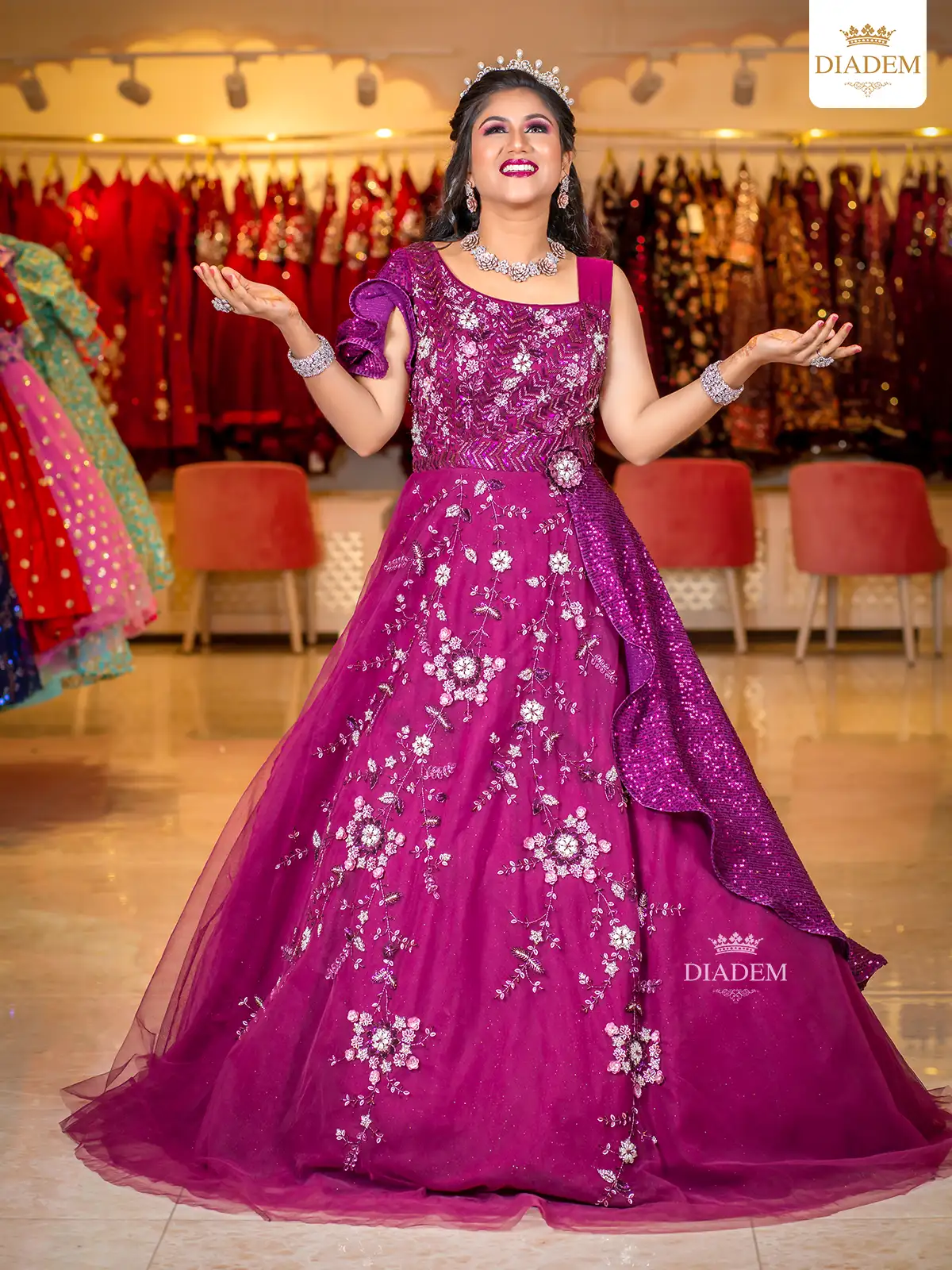 Buy Purple Georgette Digital Print and Pearls Work Designer Gown for Women  Online -