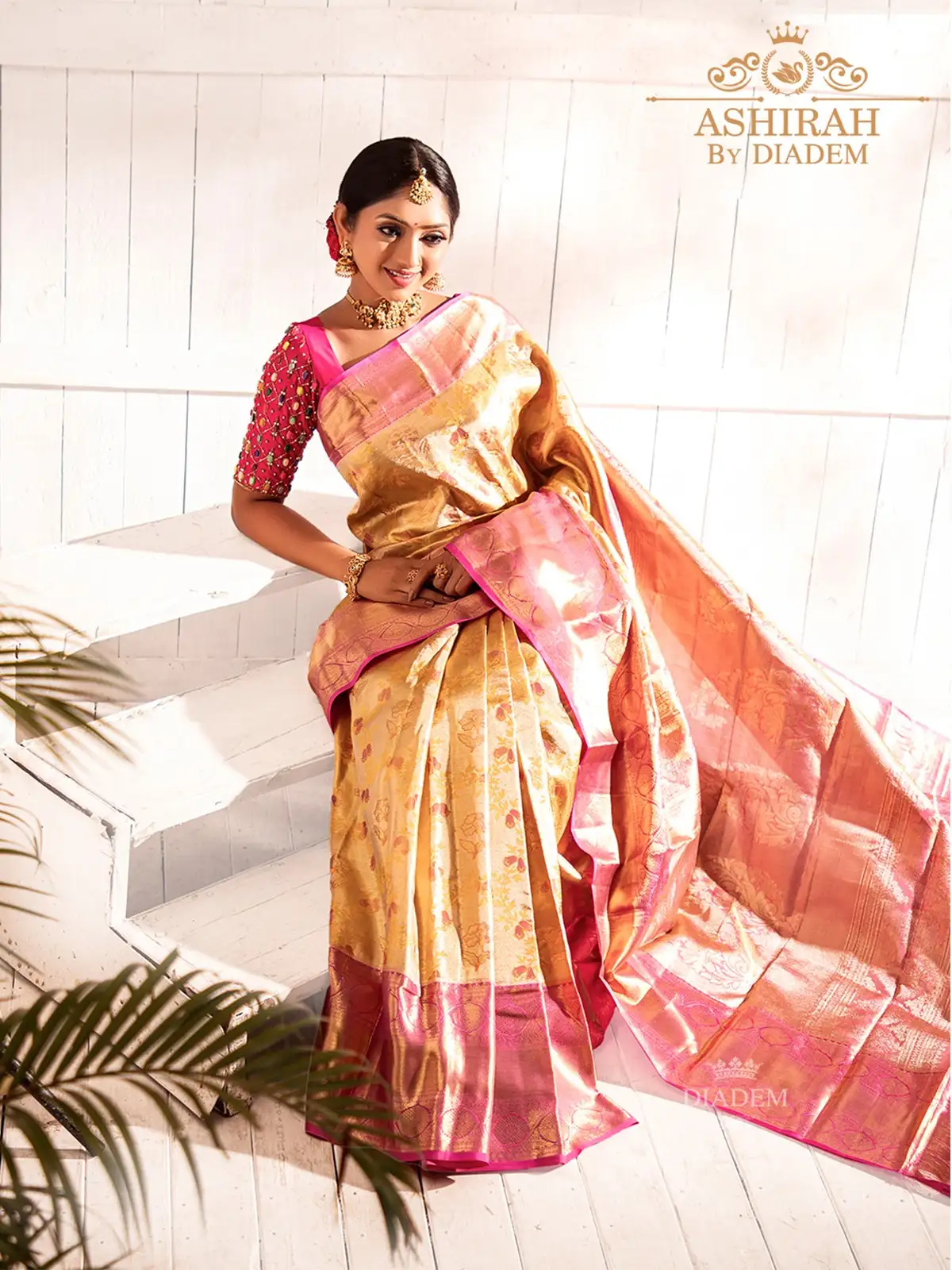 Semi soft silk saree sandal and pink with thread woven buttas in borde –  Prashanti Sarees
